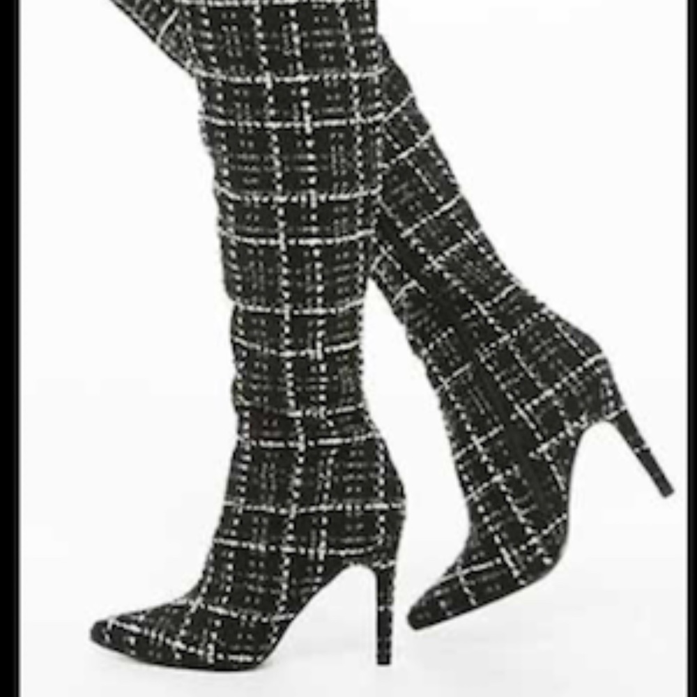 Helice Over the Knee Boot Black and white plaid design Size 9